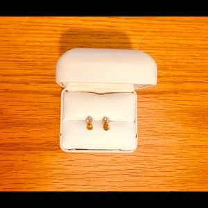 Perfect Gift! 14K Gold Diamond and Citrine Stud Earrings